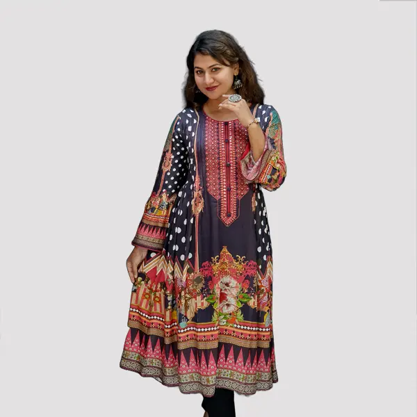 Digital Printed AcCotton Embroidery Trendy kurtis