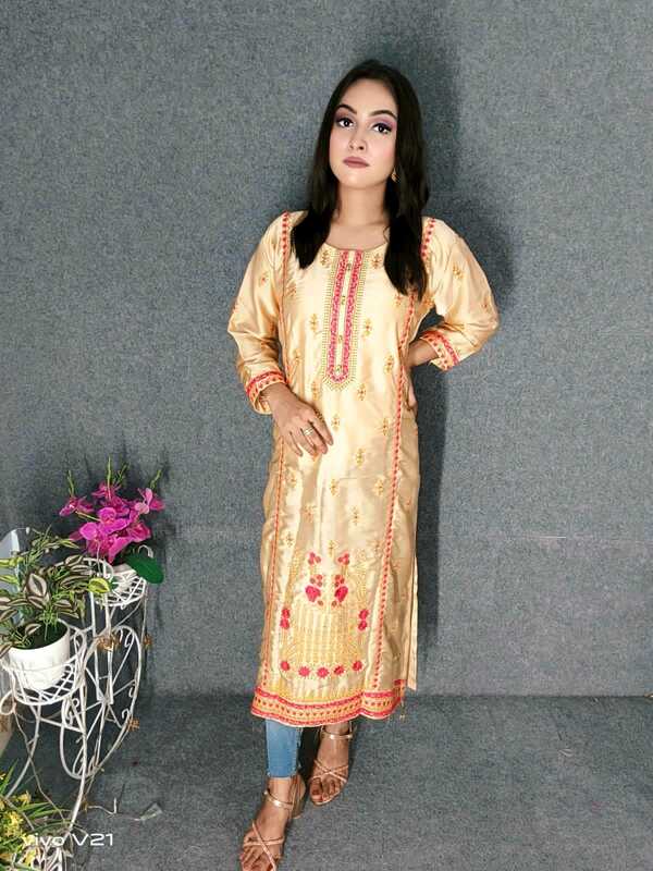 Embroideried Cotton Kurti Kameez Hot and Latest New Design with Digital Print  Hand works for women for casual Trendy dress up-FWK