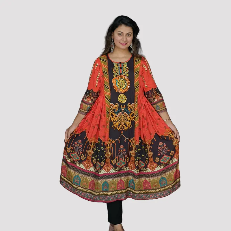 Digital Printed AcCotton Embroidery Trendy kurtis