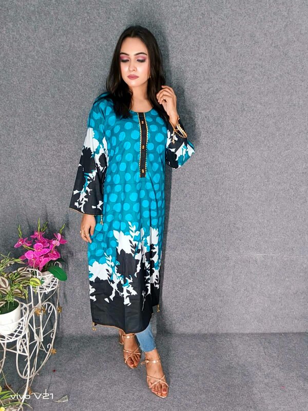 Embroideried Cotton Kurti Kameez Hot and Latest New Design with Digital Print  Hand works for women for casual Trendy dress up-FWK