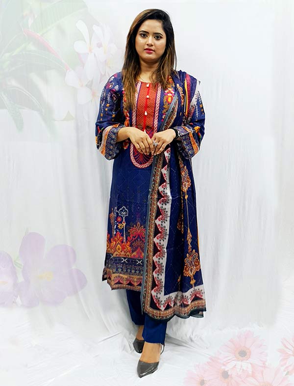 Digital Print Embroidery Premium Silk Three Pieces 202149-6148