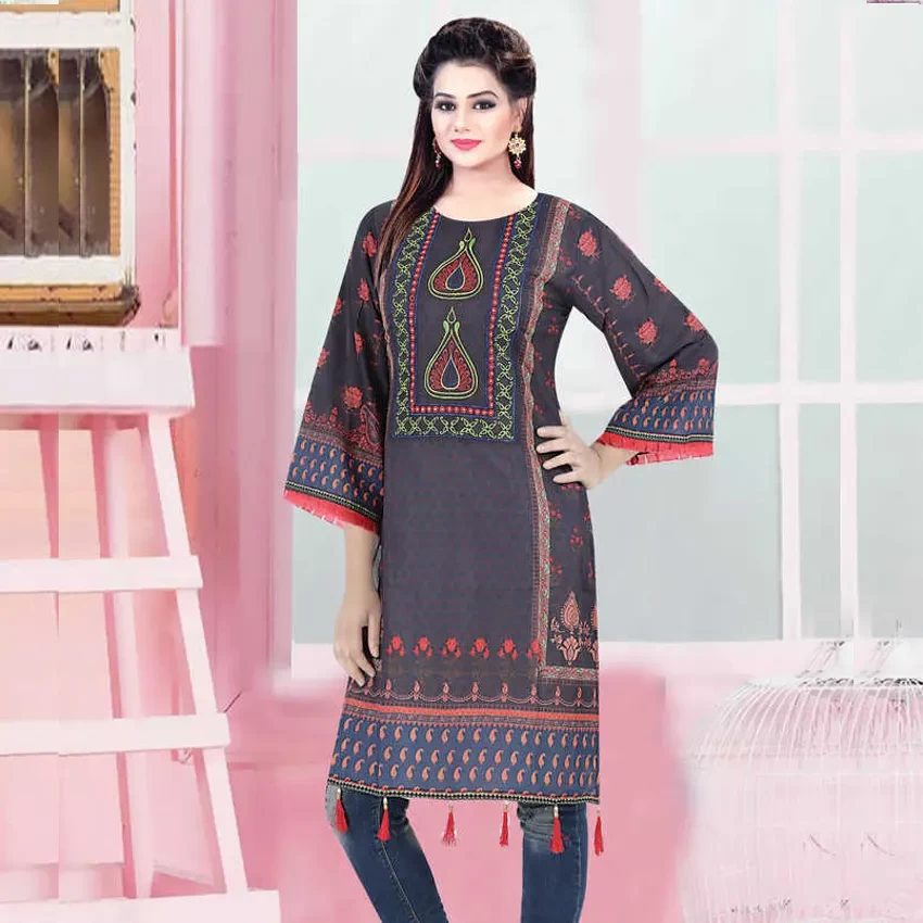 Embroidery Cotton Kurti 202109-6099