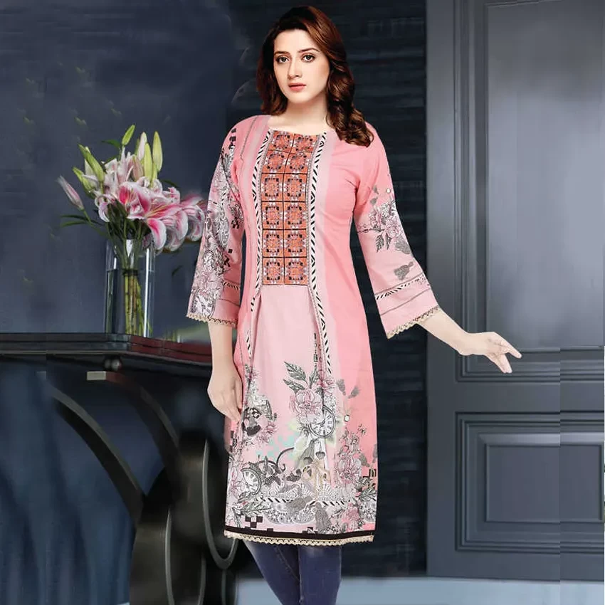 Digital Print Embroidery Cotton Kurti 202117-6009