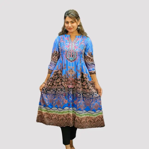 Elegant Style Hand-Embroidered AcCotton  Gown Kurtis