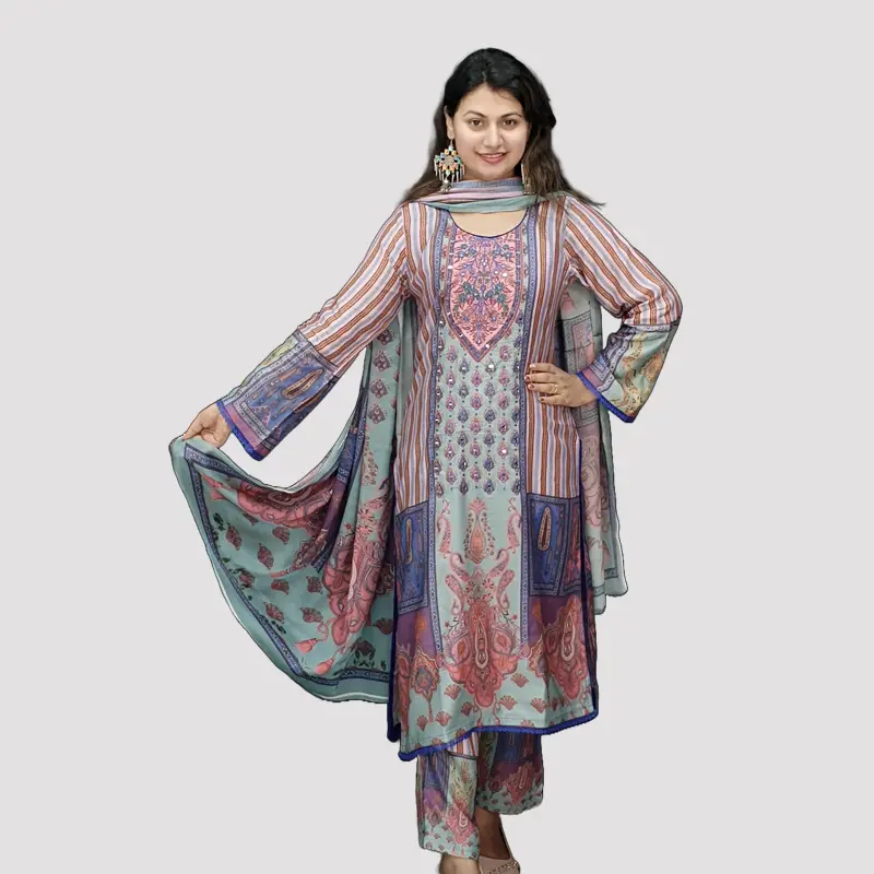 Women Premium Moslin Cotton Salwar Kameez Orna Pant Set 6566P