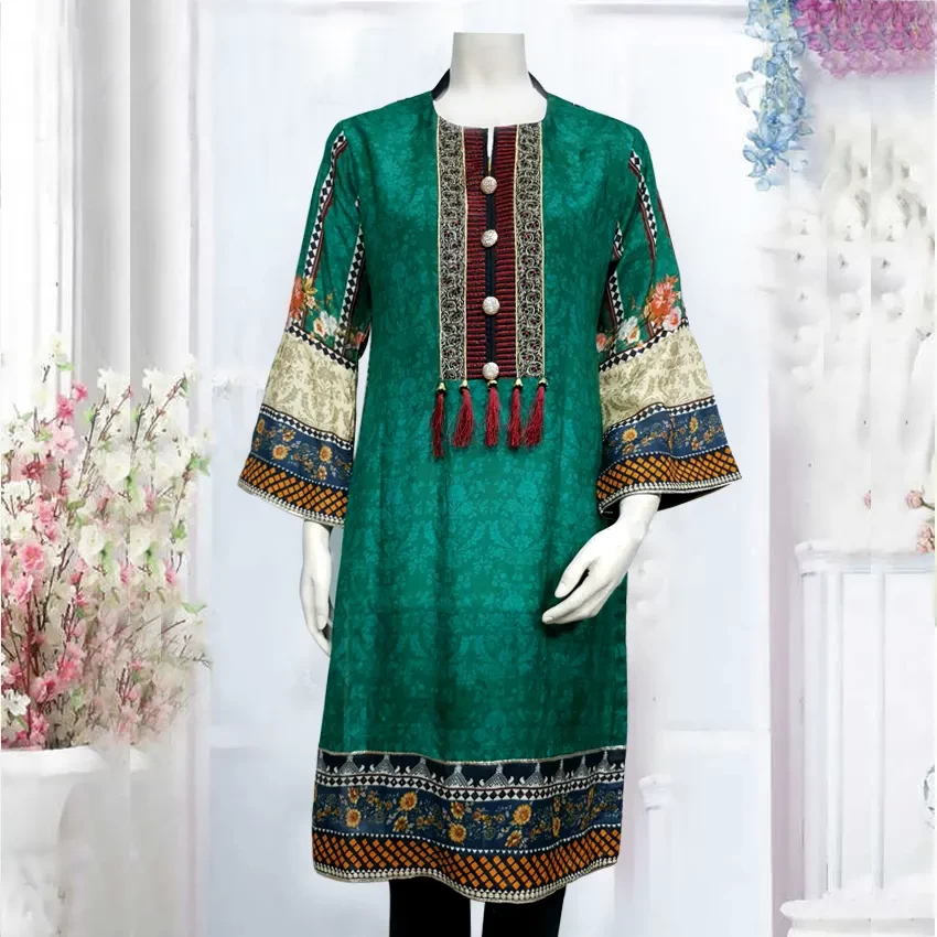 Digital Print Embroidery Cotton Kurti 202119D-6011