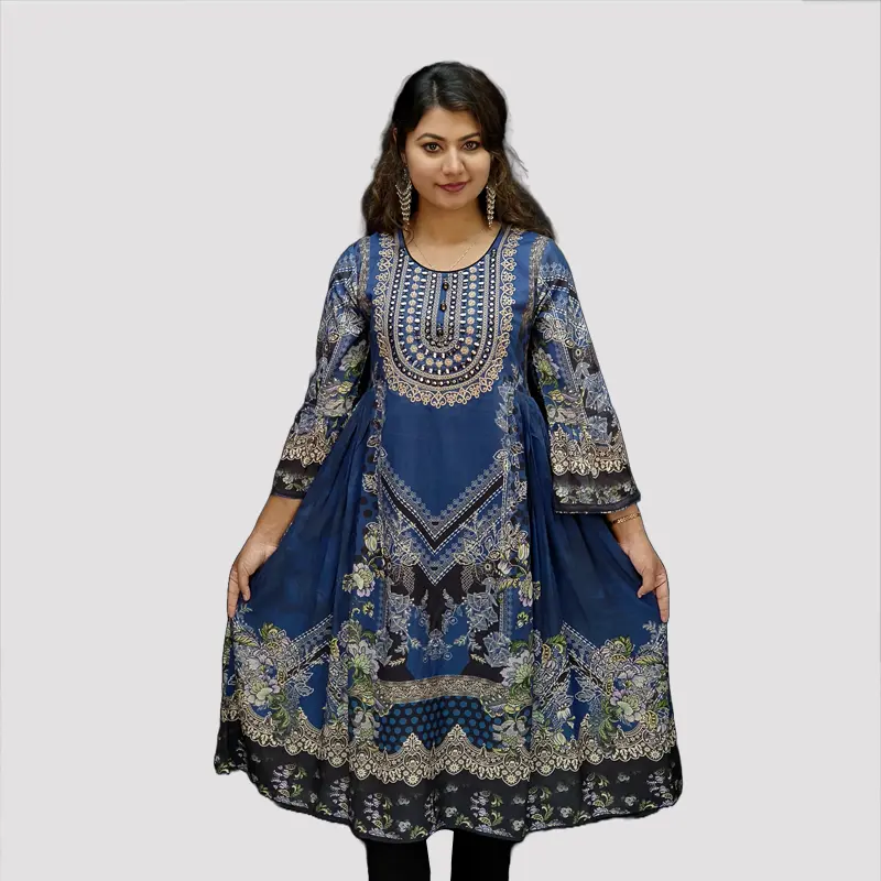 Digital Printed AcCotton Embroidery Trendy kurtis 6528