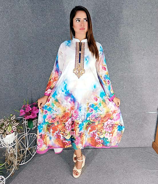 Digital Print Cotton Embroidery Rocket Kameez for Trendy dressup-6284AB