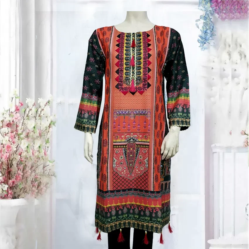 Digital Print Embroidery Cotton Kurti 202124-6057