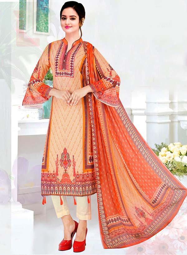 Digital Print Embroidery Premium Silk Three Pieces 202152-6105