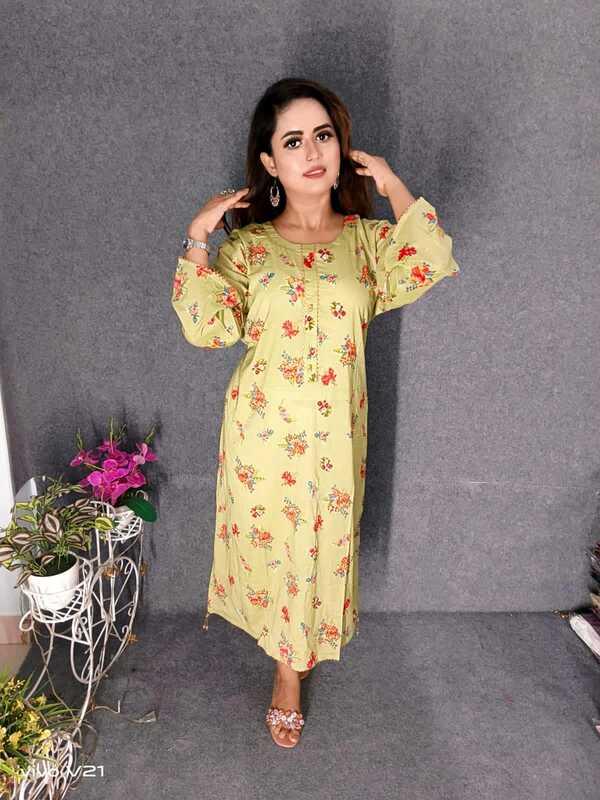 Embroideried Cotton Kurti Kameez Hot and Latest New Design with Digital Print  Hand works for women for casual Trendy dress up-FWK