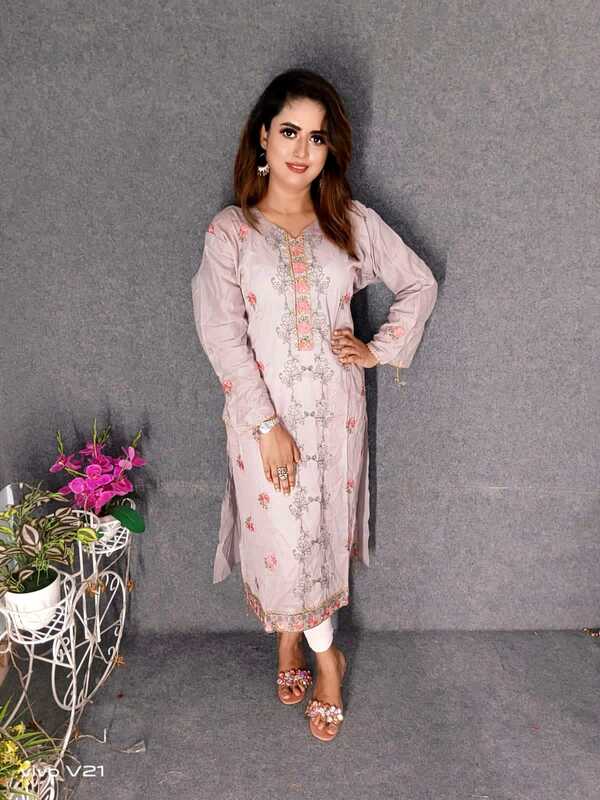 Embroideried Cotton Kurti Kameez Hot and Latest New Design with Digital Print  Hand works for women for casual Trendy dress up-FWK