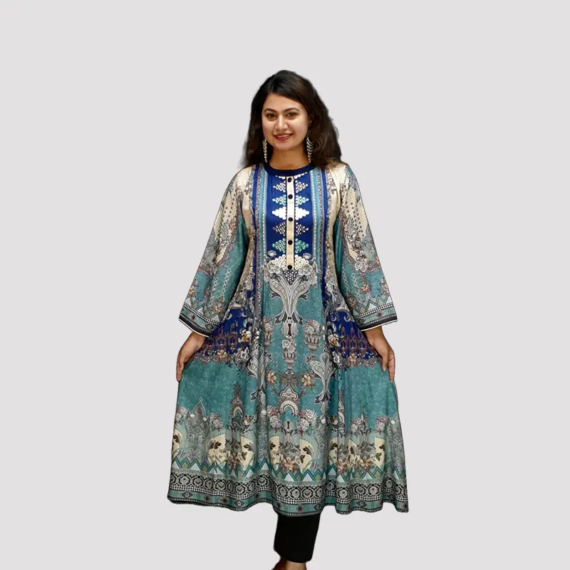 Digital Printed AcCotton Embroidery Trendy kurtis