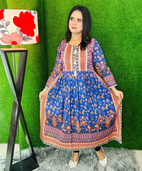 Women Printed Cotton naira cut Ethnic Dress